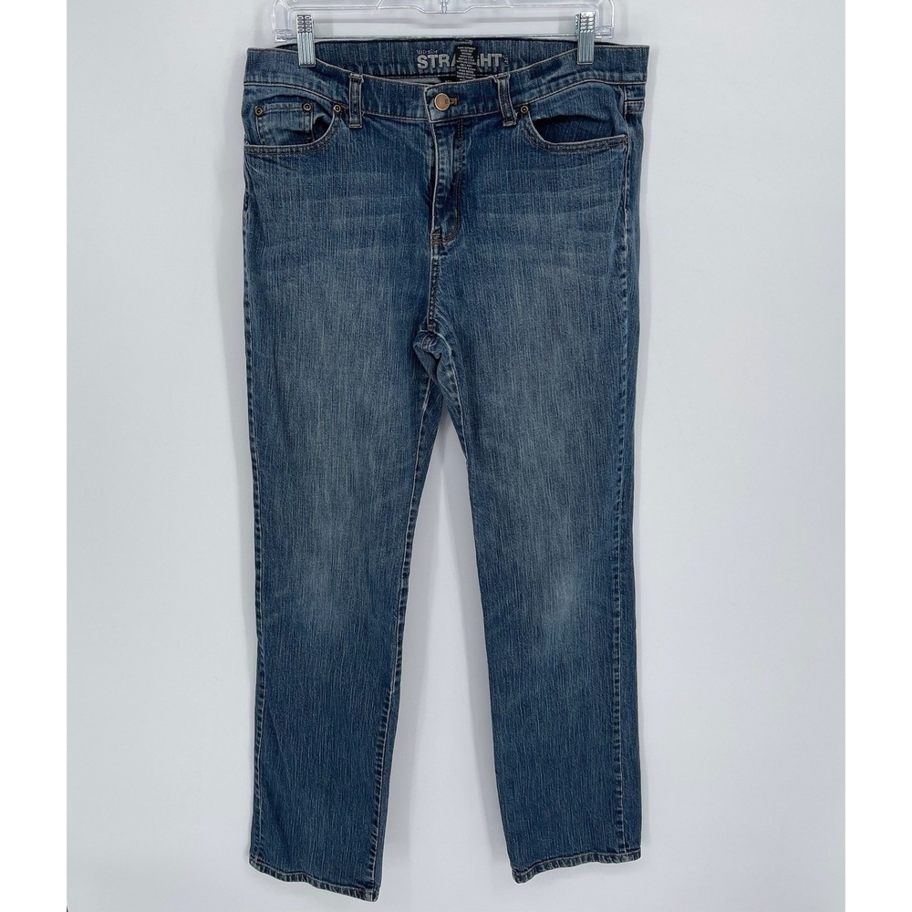 New York & Company Women's Blue Mid-Rise Straight Leg Denim Jeans Size 12 Tall